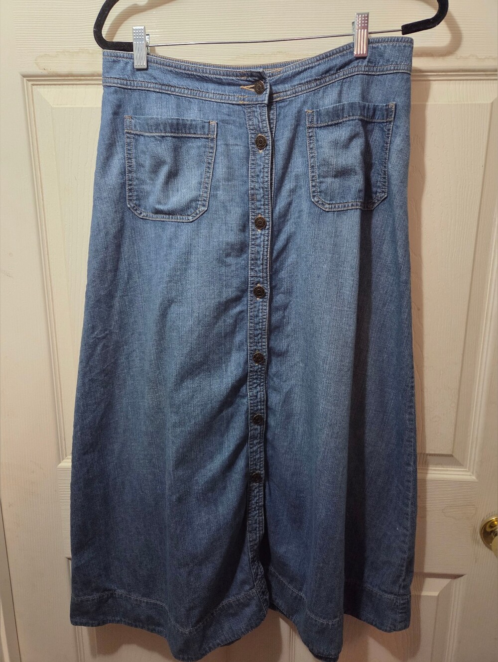 Women's Chaps Classic Button-Front Blue Denim 100% Cotton Size 6